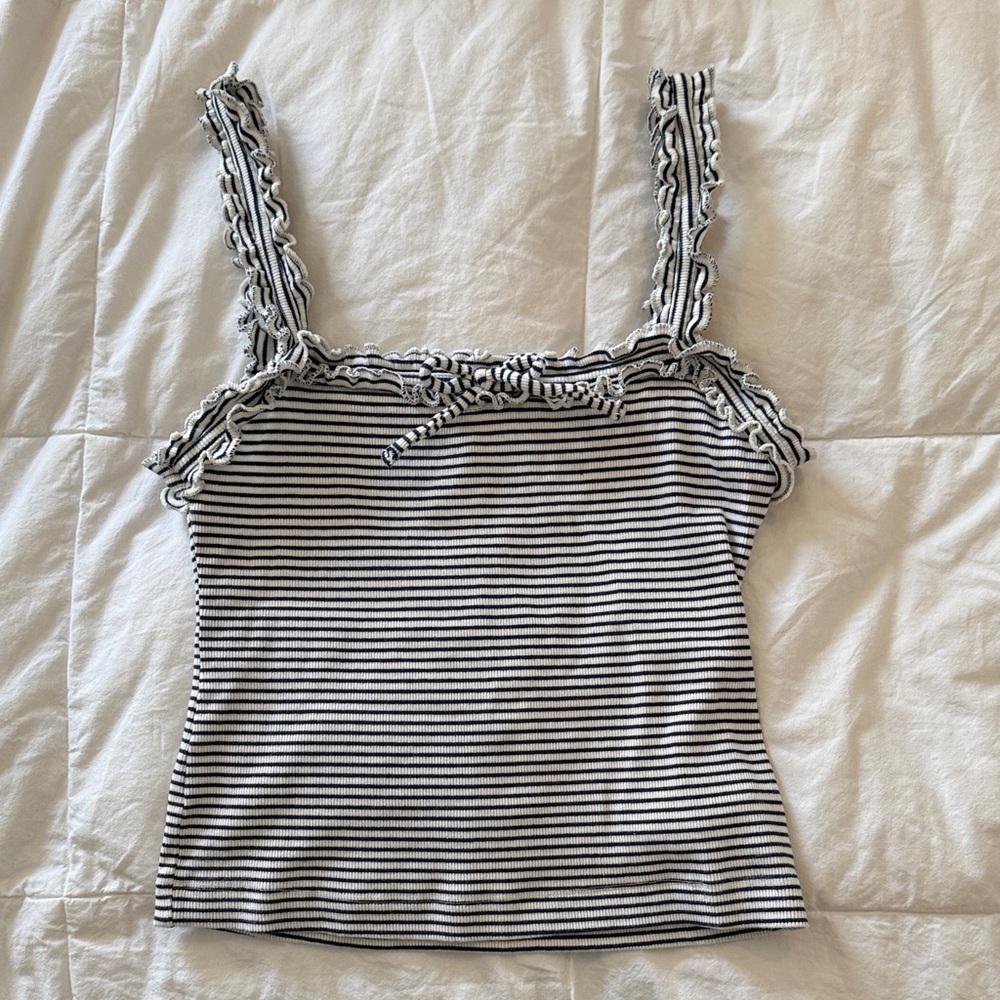 Anthropologie Striped Navy Blue and White Women's Top